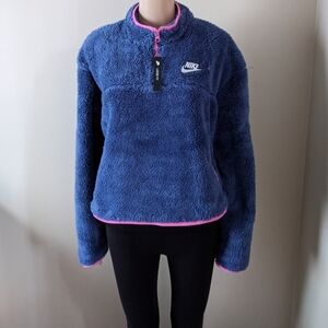 Nike fleece plush Teddy blue 1/4 zip sweater, women's XL
